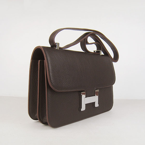 7A Hermes Constance Togo Leather Single Bag Dark Coffee Silver Hardware H020